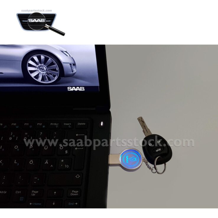 Võtmehoidja mälupulk "SAAB Griffin Logo", mahutavusega kuni 16GB, helesinise LED valgustusega