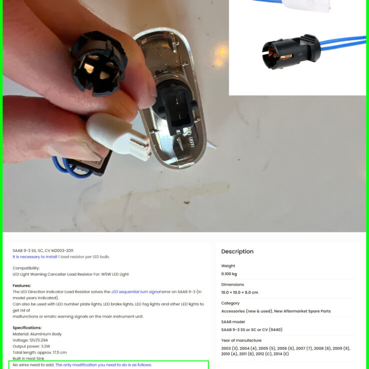LED Direction Indicator Load Resistor with Adapter for W5W Bulb