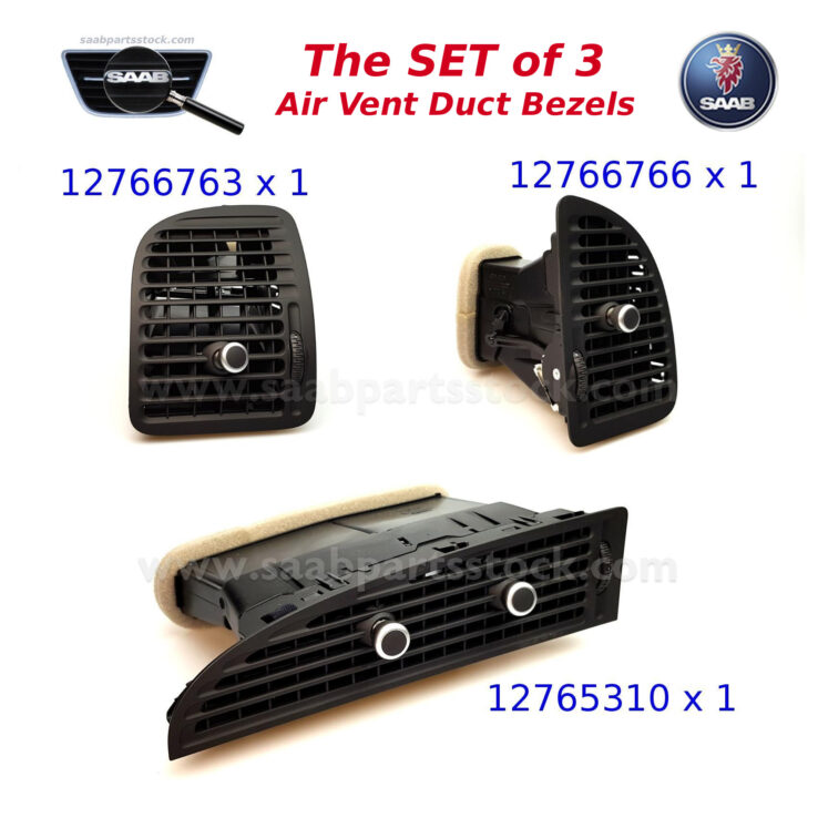 NEW SET of 3 SAAB OEM Air Outlets with Chromed Control Knobs