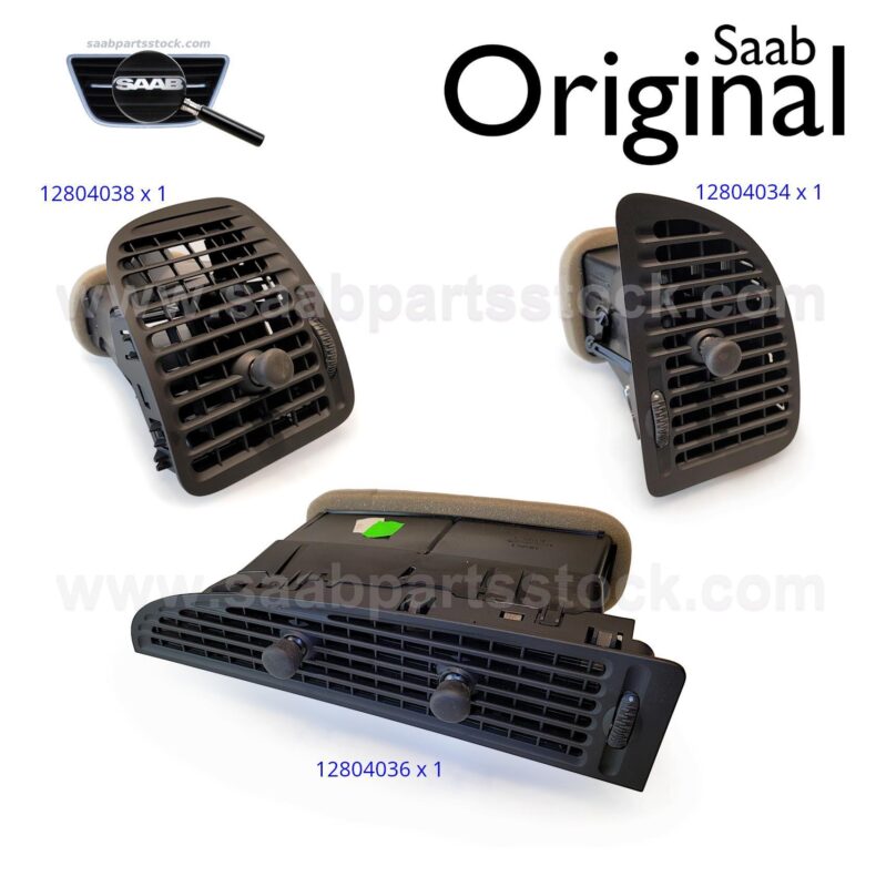 SET of 3 SAAB OEM Air Outlets with Black Control Knobs